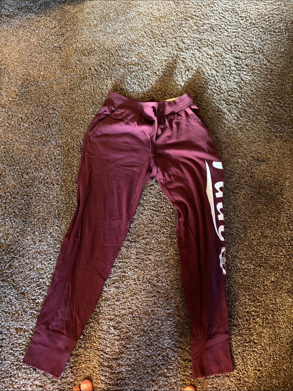 PINK Victoria's Secret Maroon women’s Jogger Sweatpants with White Side Logo